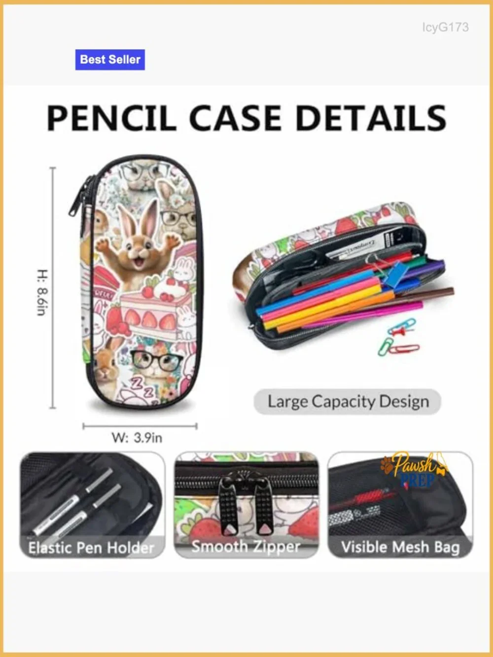 Kids Backpack Set with Lunch Box Pencil Case, Cute Bunny for School